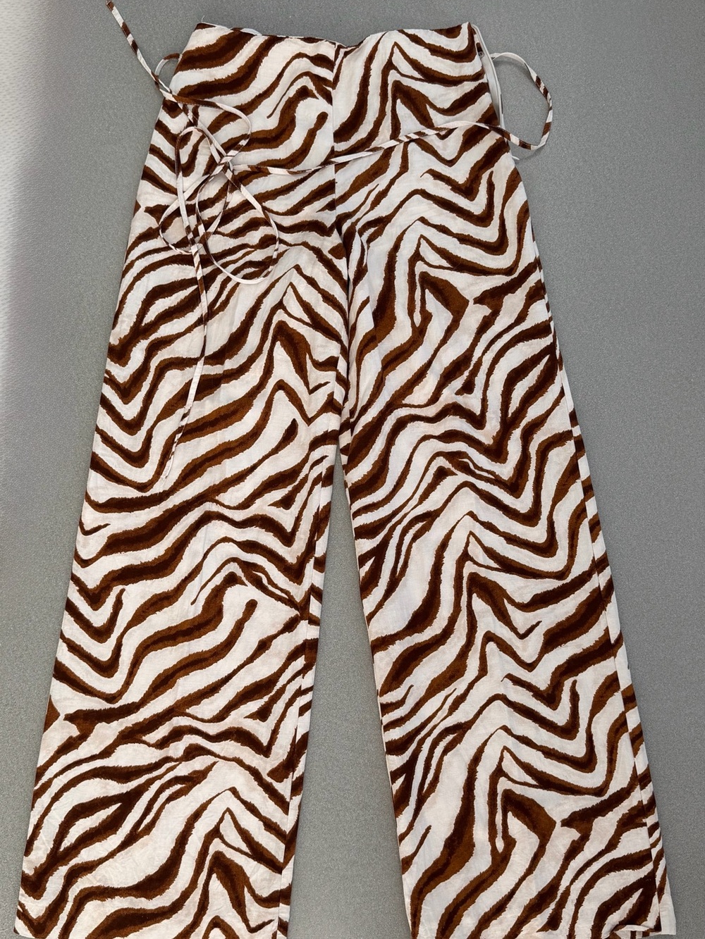Zara Brown and Cream Wide-Leg Zebra Print Pants